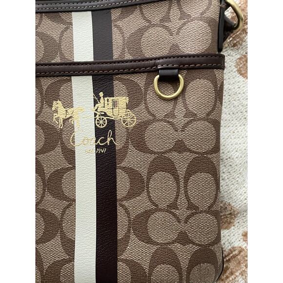 Coach Monogram Stripe Brown Crossbody Shoulder Bag Women's - Picture 5 of 11